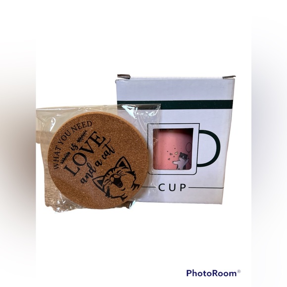 New Cat mug approx 10oz with Coaster and Mug Warmer - Picture 2 of 14
